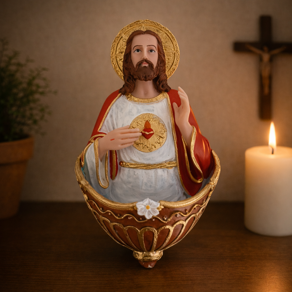 Porta Água Benta Sagrado Coração de Jesus em Resina®
