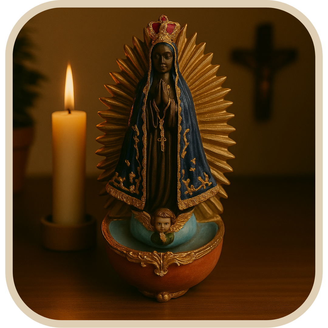 Porta Água Benta Nossa Senhora Aparecida Esculpida em Resina®